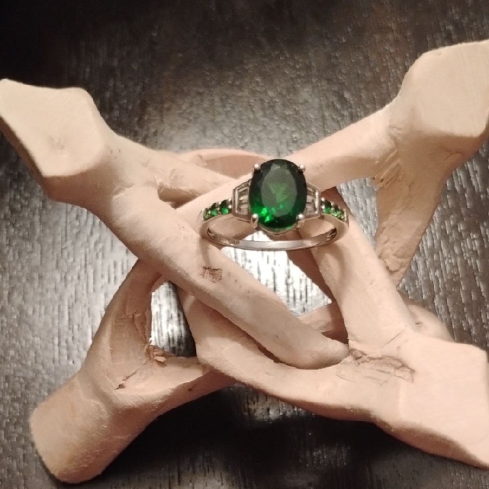 Chrome Diopside Diamond Ring In Rhodium Over .925 Sterling Silver NWOT